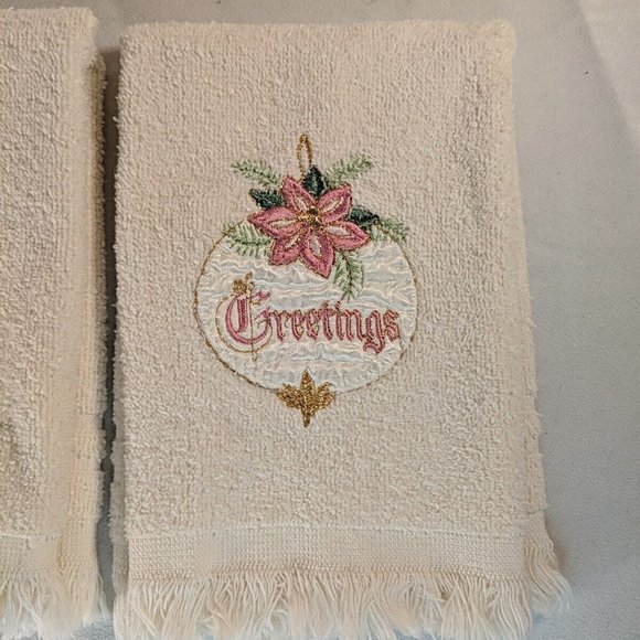2 Vintage Seasons Greetings Hand Towels Christmas Holiday Bathroom Cannon Cotton - Picture 2 of 6